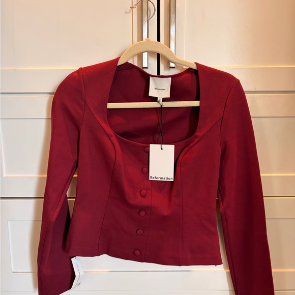 Reformation Burgundy Long Sleeve Button-Up Top - Picture 3 of 7